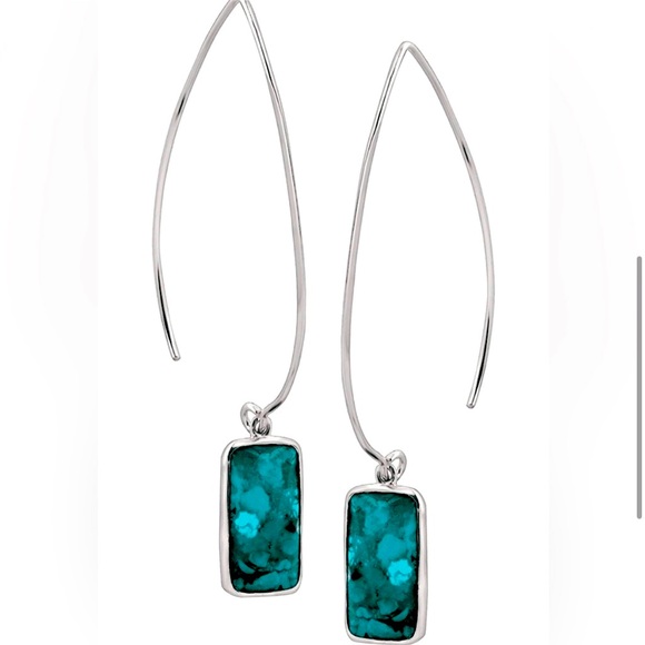 Silpada Sterling Silver & Compressed Turquoise Threader Drop Earrings - Picture 5 of 8